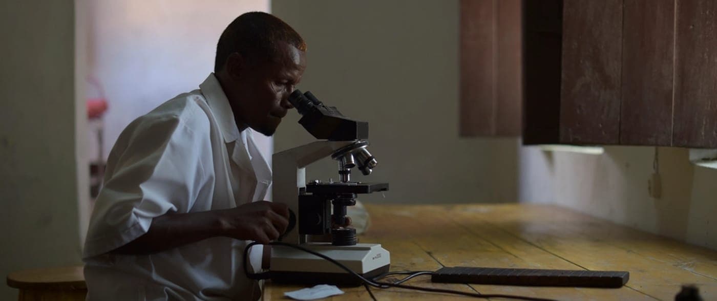 Laboratory bench with a microscope