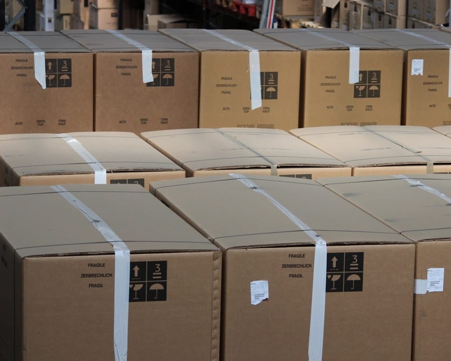 Sealed cartons on a packing line