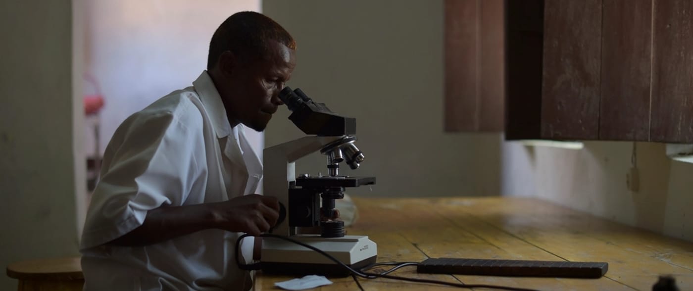 Laboratory bench with a microscope