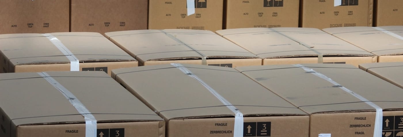 Cartons stacked and sealed for shipping